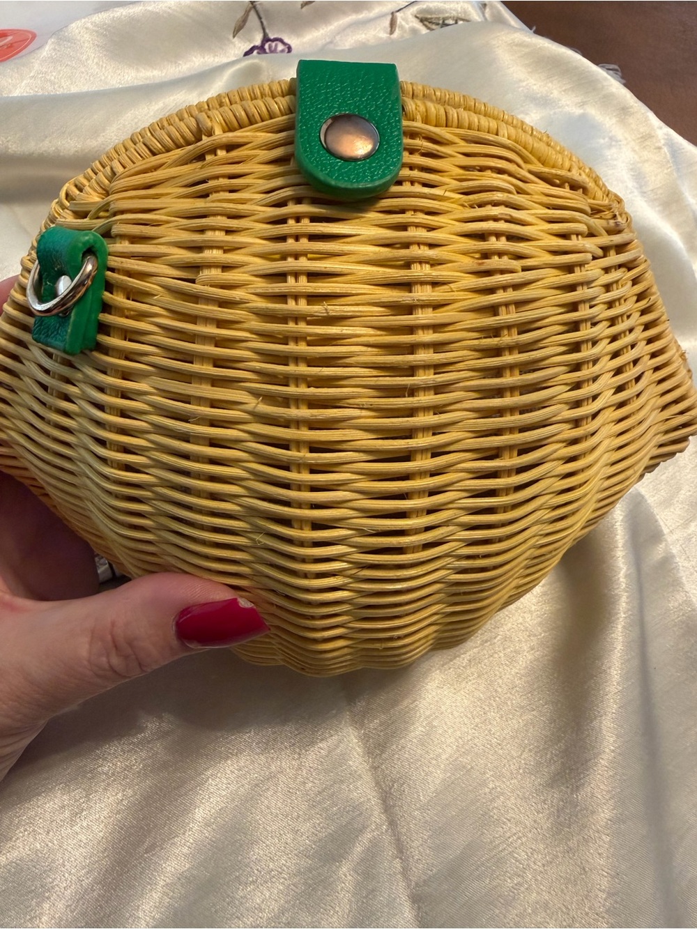 Haute Hippie Yellow Woven Mini Bag with Green Trim